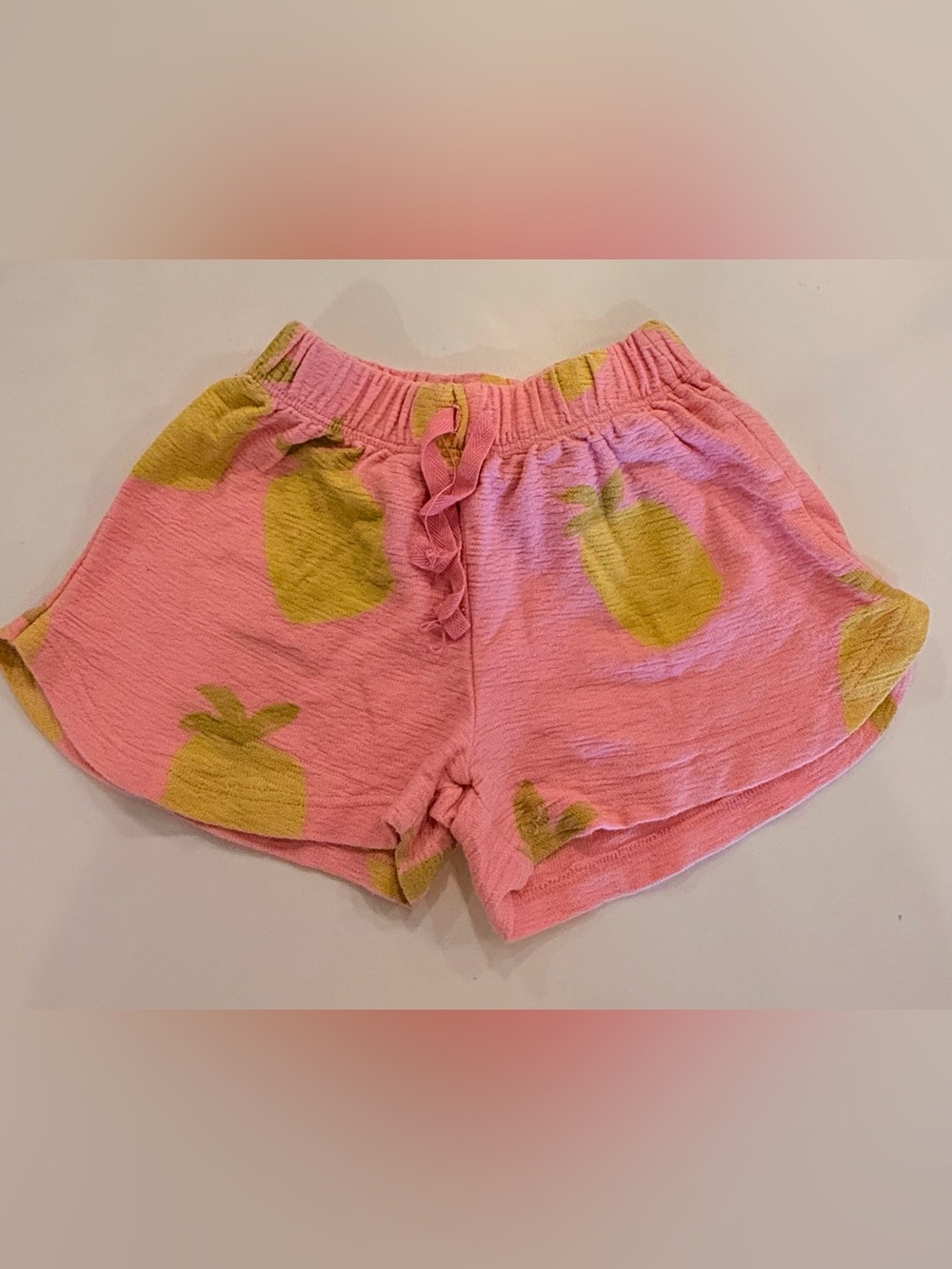 Zara Pink Knit Shorts with Yellow Fruit Motif